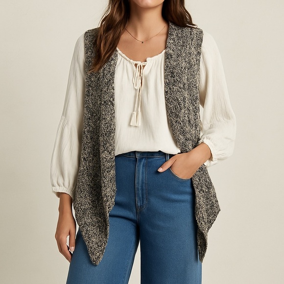 Chunky Knit Open Front Sweater Vest Cardigan – Neutral Gray Multi - Picture 1 of 15
